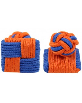 Blue and Orange Silk Square Knot Cufflinks 