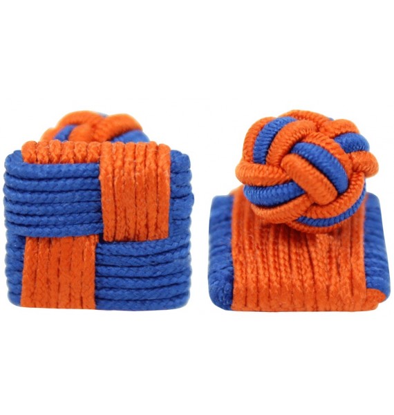 Blue and Orange Silk Square Knot Cufflinks 