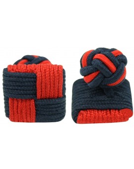 Red and Navy Blue Silk Square Knot Cufflinks 