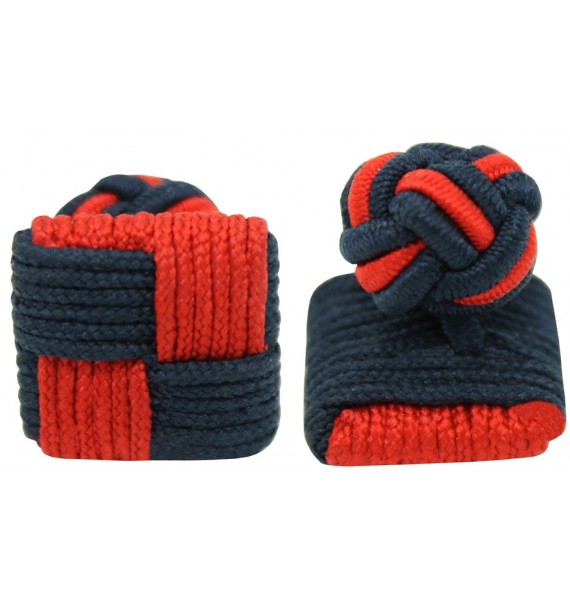 Red and Navy Blue Silk Square Knot Cufflinks 