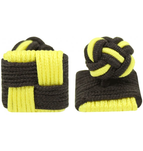 Dark Brown and Yellow Silk Square Knot Cufflinks