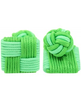 Green and Apple Green Silk Square Knot Cufflinks