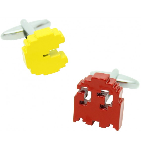 3D Yellow and Red Pac-Man Cufflinks