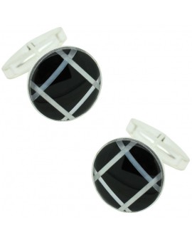 Gemelos para camisa Redondo Negro onix Plata 925