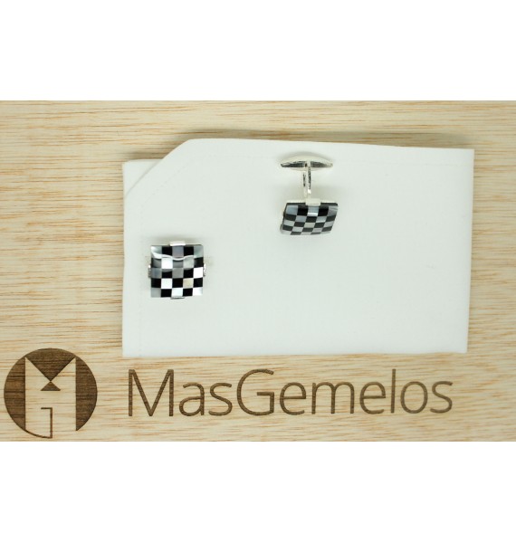 Gemelos para hombre Piedra Ajedrez Plata 925