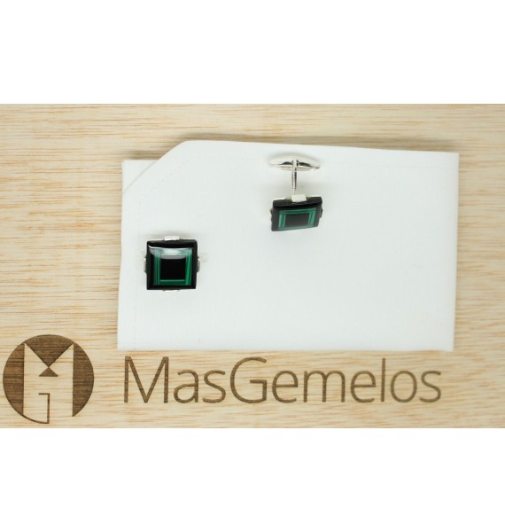 Sterling Silver Black and Green Cufflinks