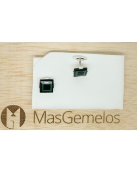 Gemelos piedra verde y negro plata 925 para camisa