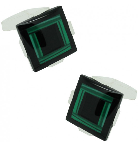 Gemelos piedra verde y negro plata 925 para camisa