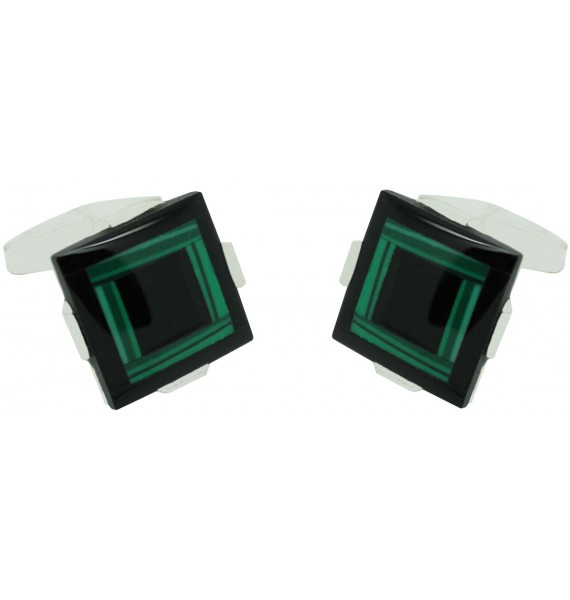 Gemelos piedra verde y negro plata 925 para camisa