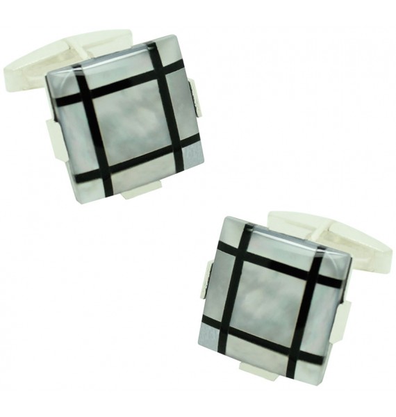 Sterling Silver White and Black Onyx Cufflinks