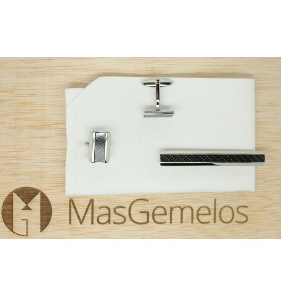 Stainless Steel Carbon Fiber Cufflinks and Tie Bar