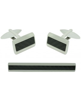 Stainless Steel Carbon Fiber Cufflinks and Tie Bar 2