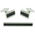 Stainless Steel Carbon Fiber Cufflinks and Tie Bar