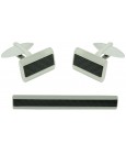 Stainless Steel Carbon Fiber Cufflinks and Tie Bar