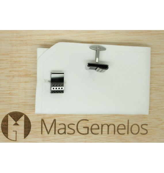 Stainless Steel Metal Wrap Black Stone Cufflinks