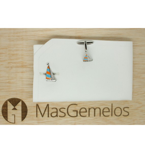 Orange and Blue Sailboat Cufflinks 