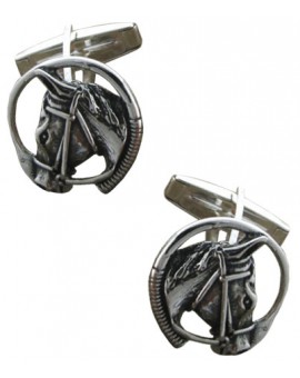 Sterling Silver Horse Head and Riding Whip Cufflinks