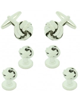 Gemelos para camisa y Botones Esmoquin Nudo Plateado