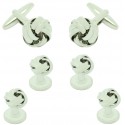 Gemelos para camisa y Botones Esmoquin Nudo Plateado