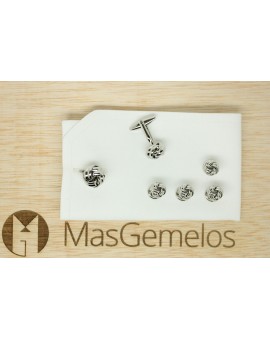 Gemelos para camisa y Botones Esmoquin Nudo Plateado 2