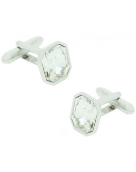 White Crystal Gemstone Octagon Cufflinks 