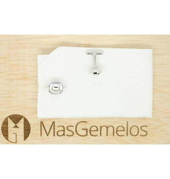 Gemelos Octógono Swarovski Blanco 