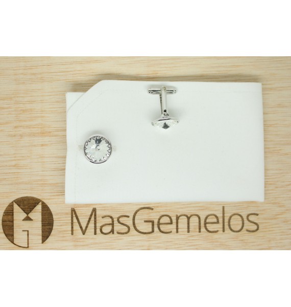 Gemelos para camisa Círculo Cristal de Swarovski Blanco 