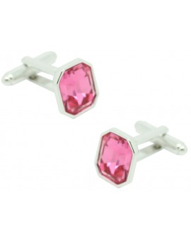 Pink Crystal Gemstone Octagon Cufflinks 