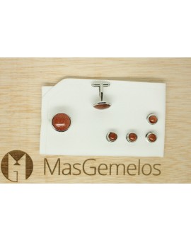 Gemelos y Botones Esmoquin Redondo Marrón 2