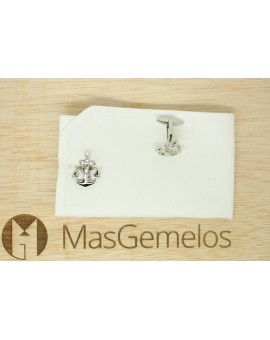 gemelos de camisa ancla velero plateado