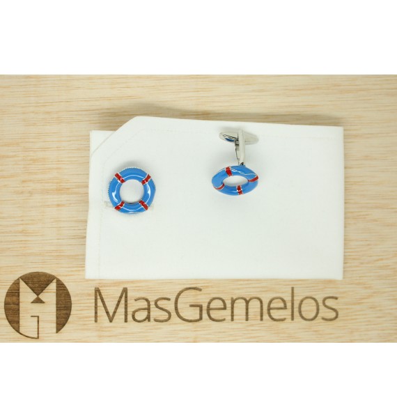 gemelos de camisa salvavidas azul esmaltado