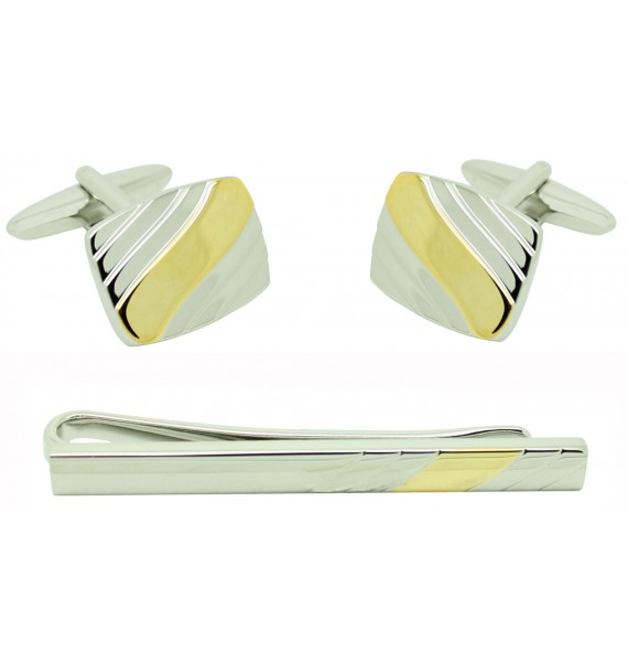 Curve Lines Cufflinks and Tie Bar