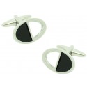 Gemelos para camisa ovalados negros y plata