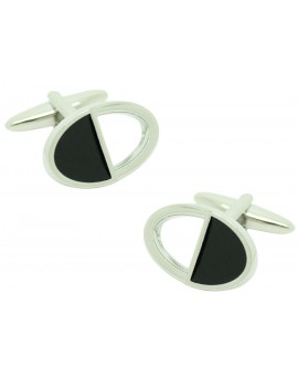 Black and Silver Oval Cufflinks