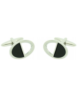 Black and Silver Oval Cufflinks 2