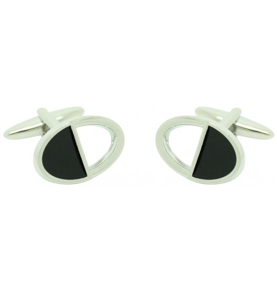 Black and Silver Oval Cufflinks