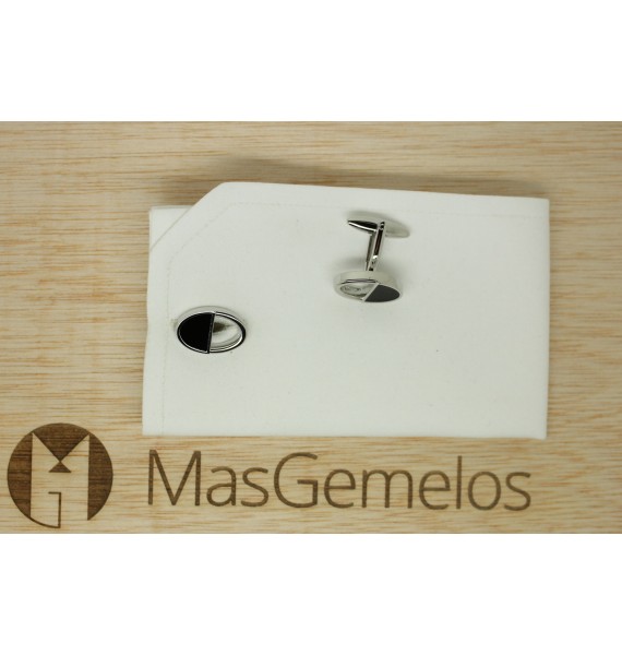 Black and Silver Oval Cufflinks