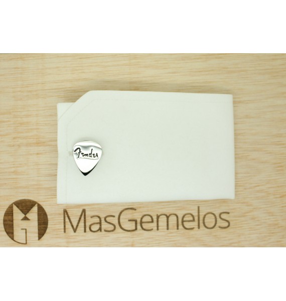 gemelos pua guitarra fender plateado para camisa
