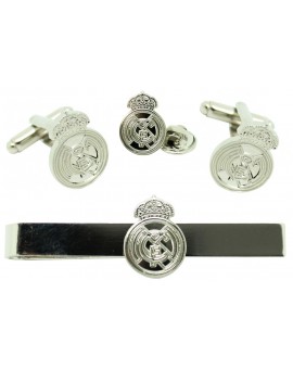 Silver Plated Real Madrid Cufflinks, Tie Bar and Pin Gift Set