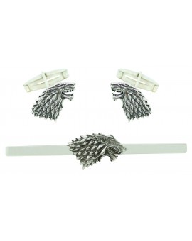 Gemelos y pisacorbatas Juego de Tonos Casa Stark Plata 925 PREMIUM