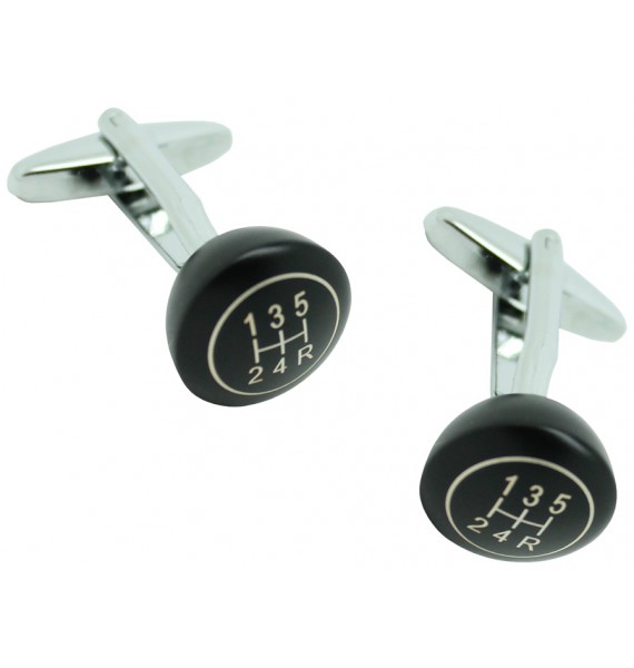 3D Gear Lever Black Cufflinks 