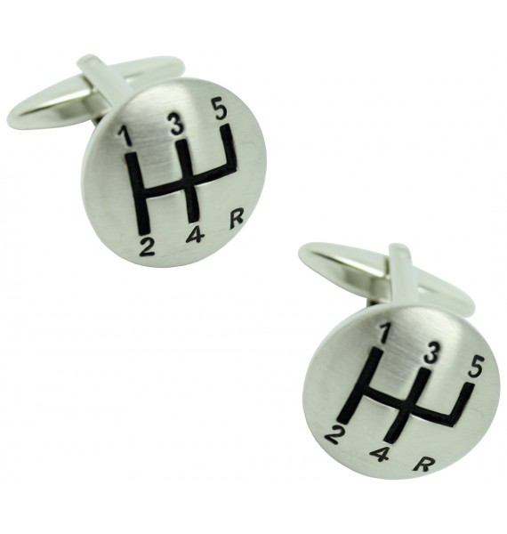 3D Silver Plated Gear Lever Cufflinks 