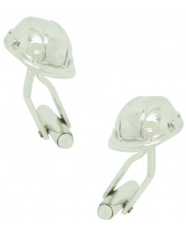 Silver Construction Helmet Cufflinks 