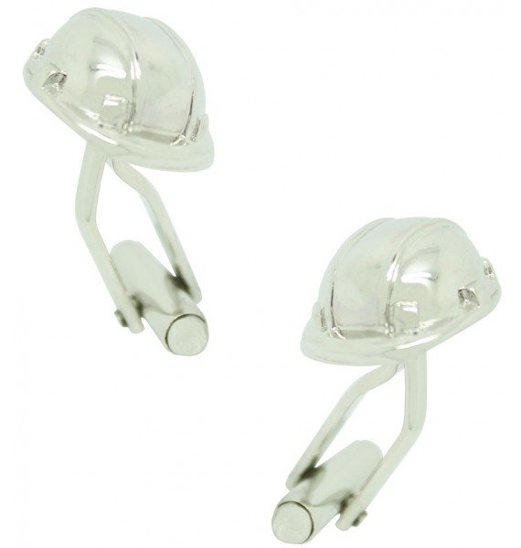 Silver Construction Helmet Cufflinks 