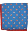 Blue floral pocket square with red border