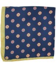 Navy blue floral pocket square with yellow border