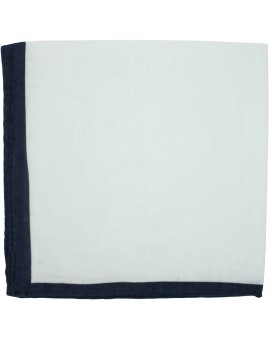 Pañuelo de bolsillo blanco con esquinas en azul marino