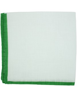 Pañuelo de bolsillo blanco con esquinas en color verde de LINO