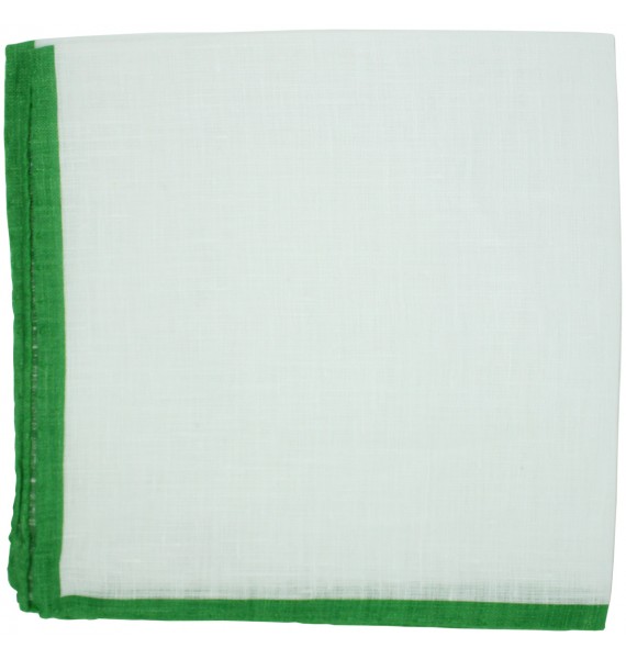 White pocket square with green border