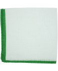 Pañuelo de bolsillo blanco con esquinas en color verde de LINO